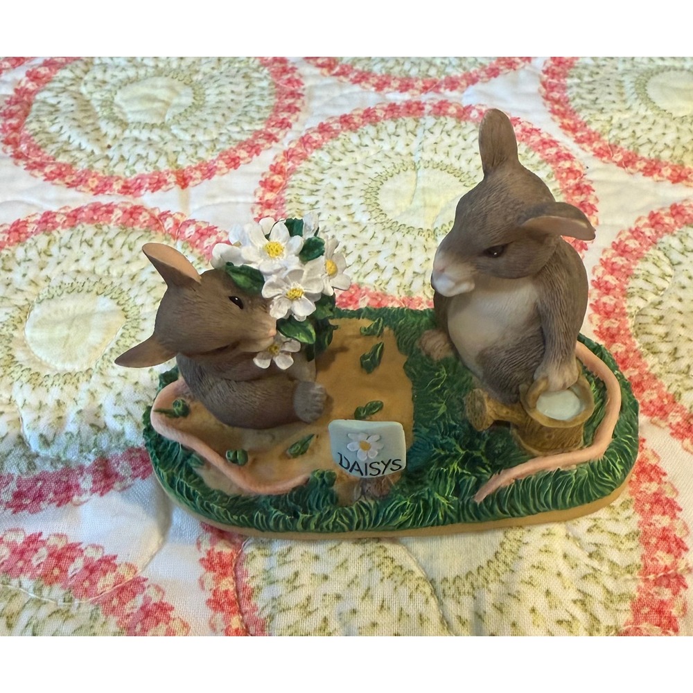 Charming Tails Fitz Floyd Figurine I Love You A Whole Bunch Mice Daisies 89/715